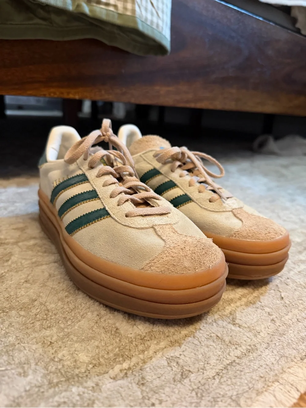 Adidas Gazelle Platform Green and Tan